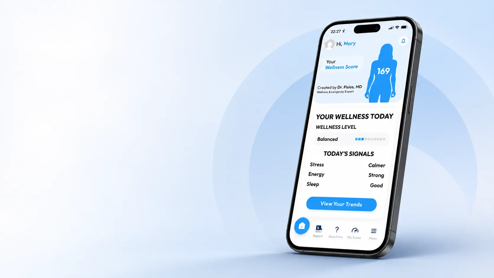 The Longivy app showing a Wellness Score of 169